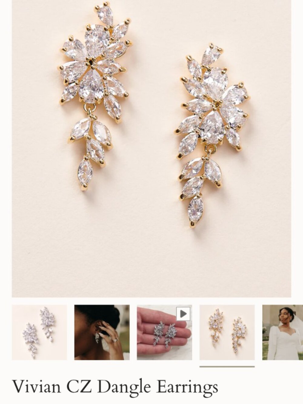 Dareth Colburn Vivian CZ Gold Floral Crystal Drop Bridal Wedding Earrings